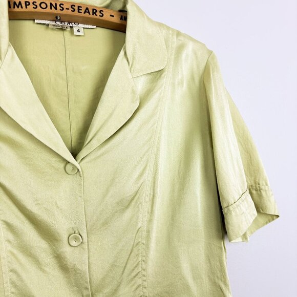 Como Womens 100% Silk Button Up Shirt Green Size 4 - Picture 2 of 5
